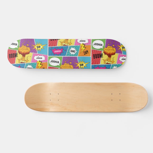 Färglös Tecknad Bok Personlig Namn Pop Art Mini Skateboard Bräda 18,5 Cm (Horz)