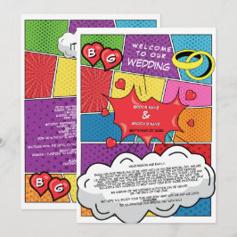 Färglös Tecknad Bok Pop Art Bröllop Intervall Program