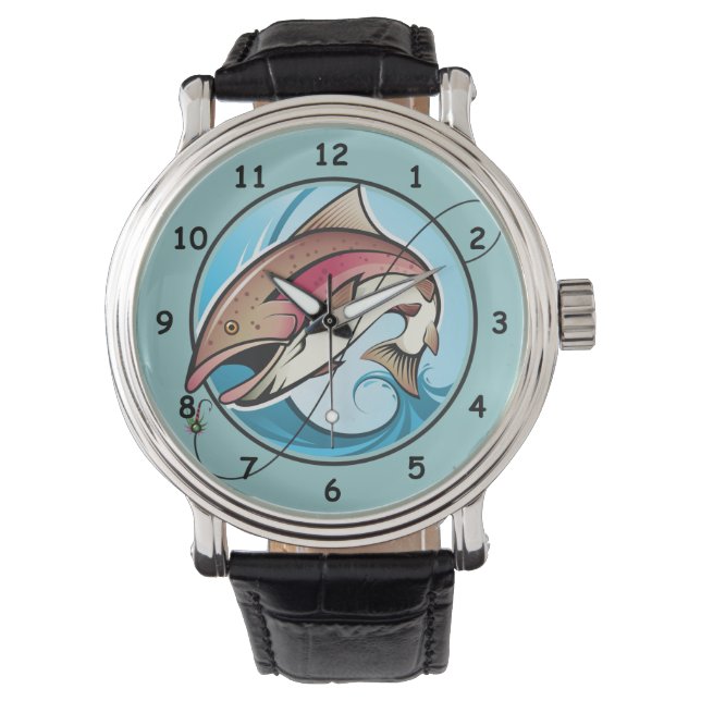 Färglös Tecknad Fånga en fisk Armbandsur (Framsida)