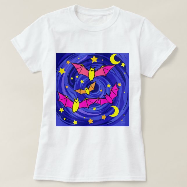 Färglös Tecknad Fladdermus Cute Halloween Starry N T Shirt (Design framsida)