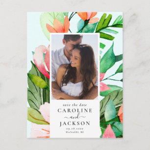Färglös tropisk Blommigt Foto Spara datum Vykort