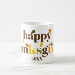 Färglös typografi Happy thanksgiving faller färg Kaffemugg