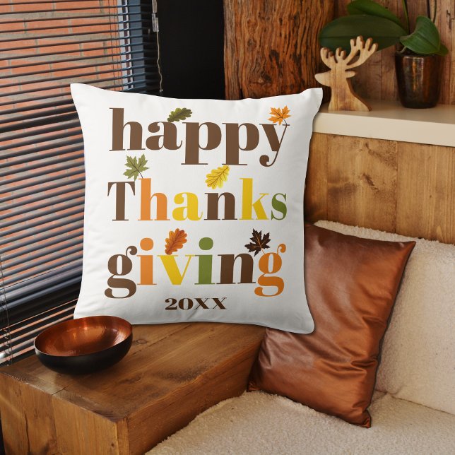 Färglös typografi Happy thanksgiving faller färg Kudde (Skapare uppladdad)