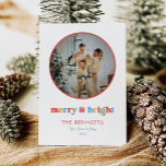 Färglös typografi - merry & Bright Round Photo Julkort<br><div class="desc">Färgtypografi - merry och Bright Round Photo Helgdag Card</div>