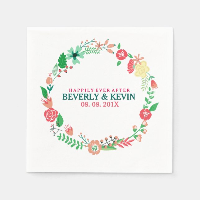 Färglös utandning av Vår Blommigt Bröllop Pappersservett (Framsidan)