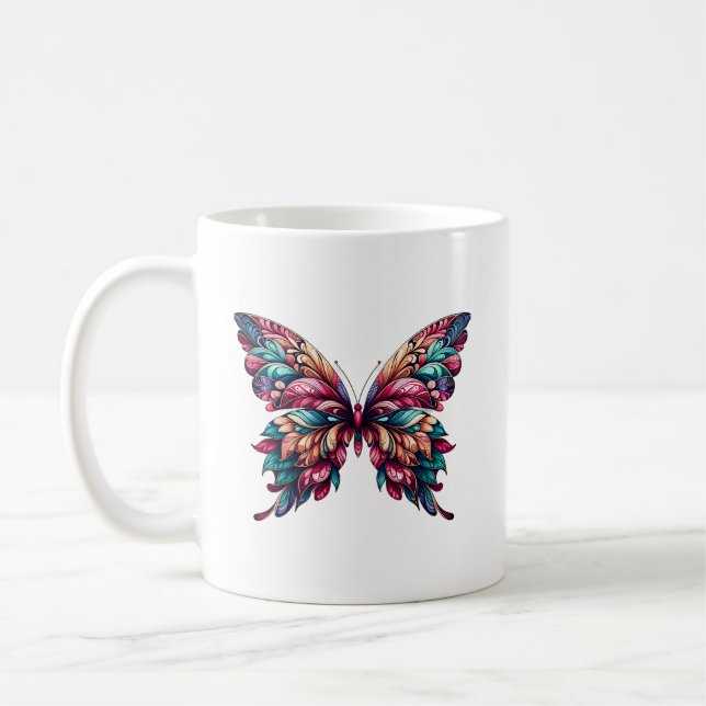 Färglös, vacker fjäril kaffemugg (Vänster)
