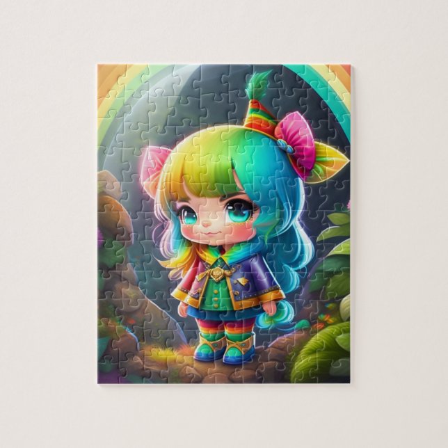 Färglös, vacker, lilla, Cute Elf Girl Pussel (Vertikal)