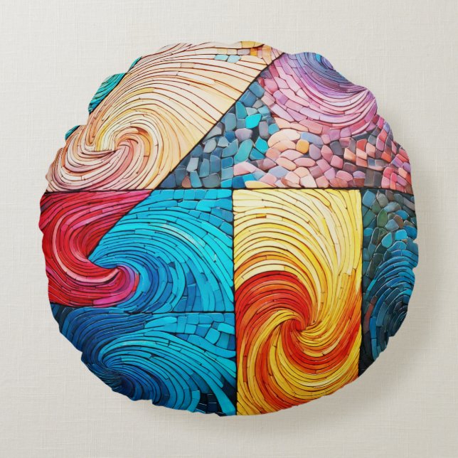 färglös våg rund kudde (Framsidan)