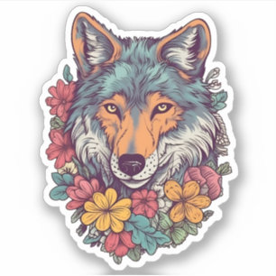 Färglös Varg med blommor Varg Älskare Klistermärken