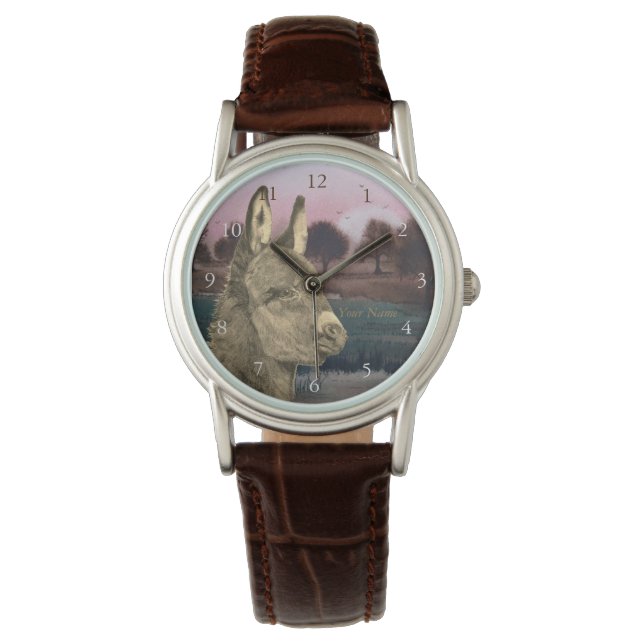 färglös, verklighetstrogen bild av söt åsna armbandsur (Framsida)