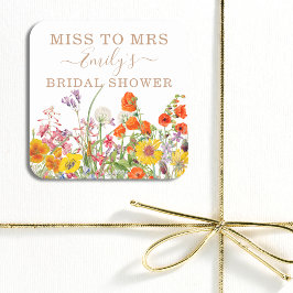 Färglös Vild Flowers Land Blommigt miss till Mrs. Fyrkantigt Klistermärke