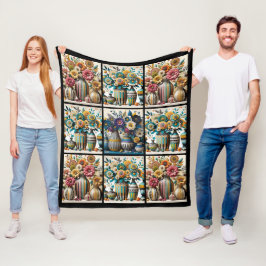Färglös Vintage Inspired Blommigt Quilt Mönster Fleecefilt