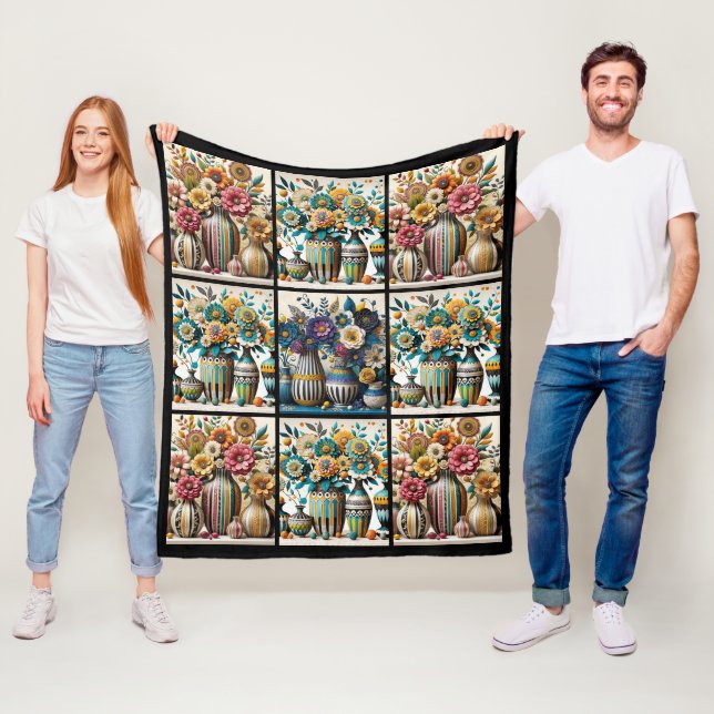 Färglös Vintage Inspired Blommigt Quilt Mönster Fleecefilt (På plats)