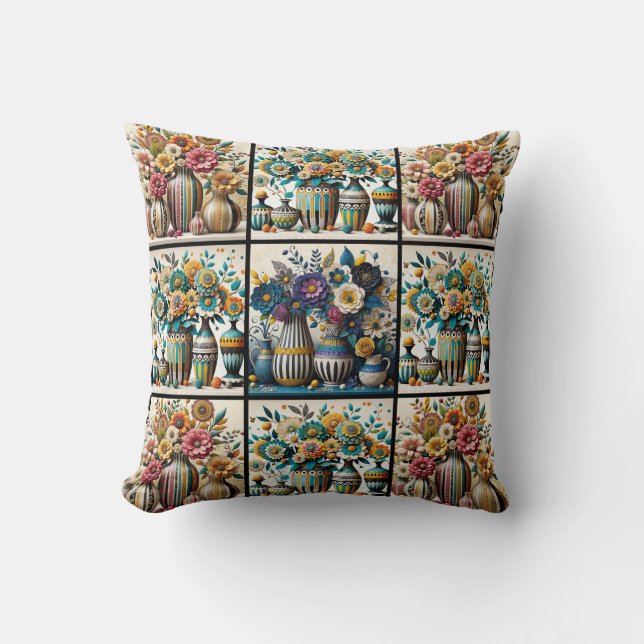 Färglös Vintage Inspired Blommigt Quilt Mönster Kudde (Framsida)