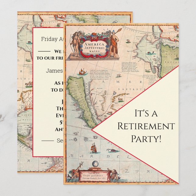 Färglös Vintage Karta Pension Party Inbjudningar (Fram/baksida)