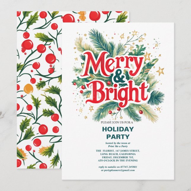 Färglös Vintage Merry & Bright jul Party (Fram/baksida)