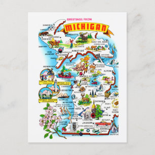 Färglös Vintage Michigan Karta vykort
