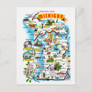 Färglös Vintage Michigan Karta vykort