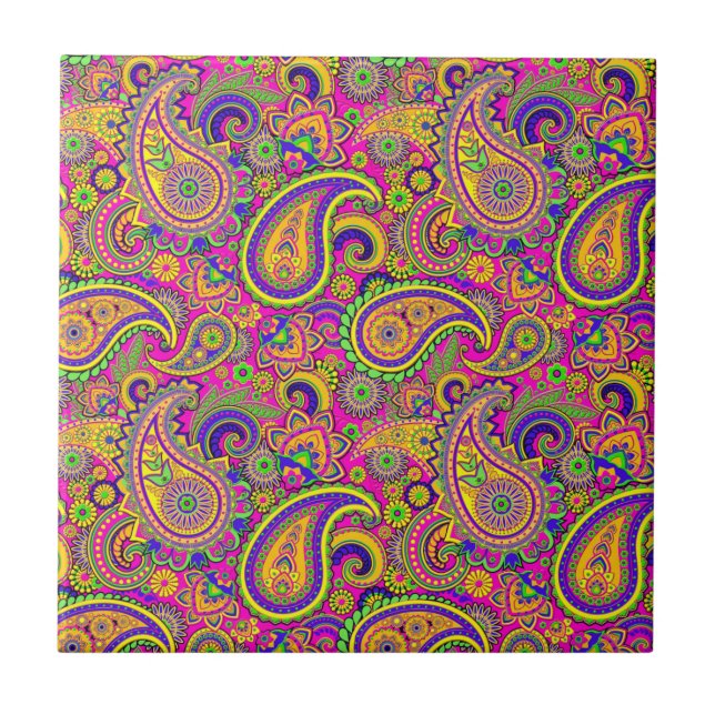 Färglös Vintage Paisley Mönster Kakelplatta (Framsidan)