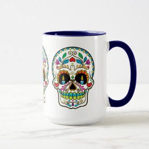 Färglösa Blommigt Sugar Skullbrända ljus Mugg