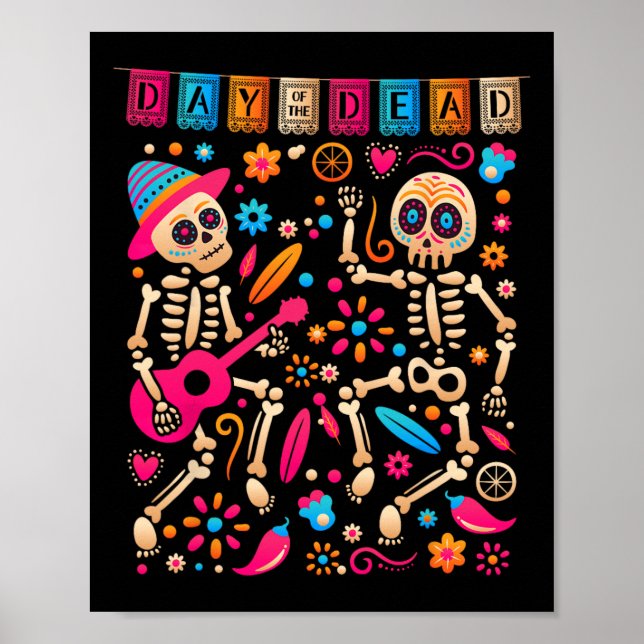 Färglösa danskar i mexikanska Skeletoner - Cute Da Poster (Framsidan)
