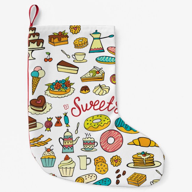 Färglösa dodelgodis: dessertdesign liten julstrumpa (Framsidan)