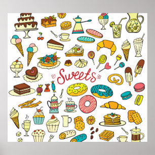 Färglösa dodelgodis: dessertdesign poster