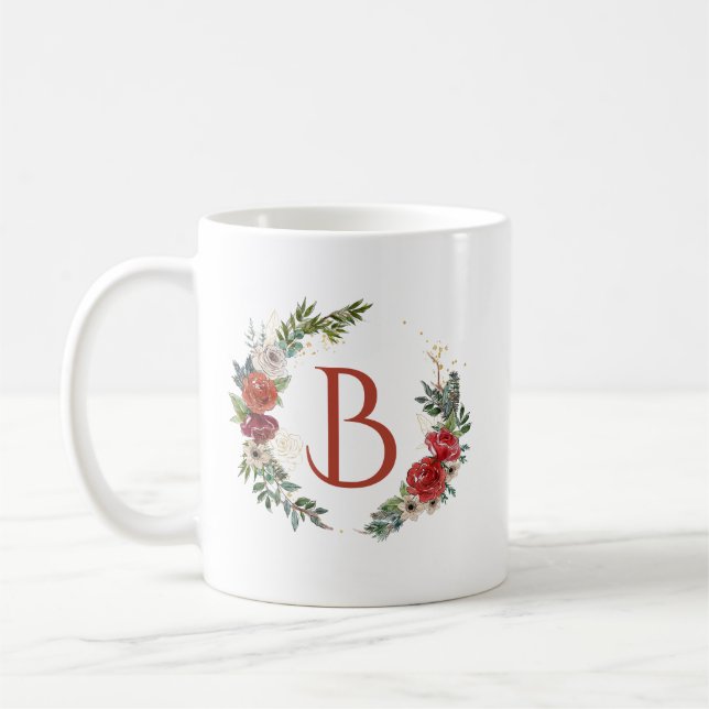 Färglösa julblommor, andningsmonogram kaffemugg (Vänster)