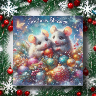 Färglösa jultomter Cute Festive Mice Julkort