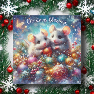 Färglösa jultomter Cute Festive Mice Julkort
