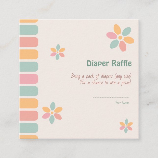 Färglösa pastellblommor Babyskor Diaper Raffle Tilläggskort (Framsida)