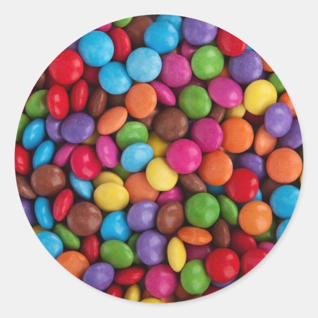 Färglösa runda chokladgodis runt klistermärke (Framsida)