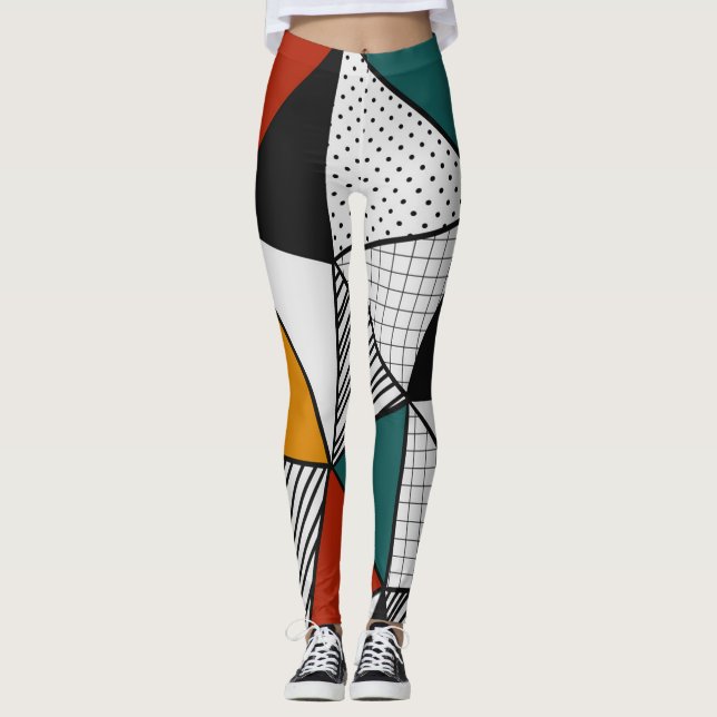 färglösa trianglar, geometriska mönster leggings (Framsida)