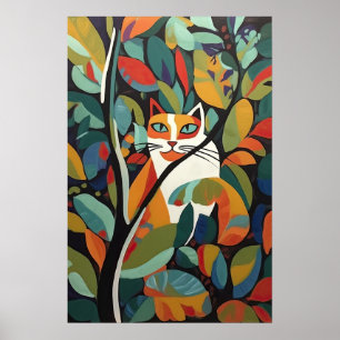 Färglöst Abstrakt Katt i Träd-läder Poster