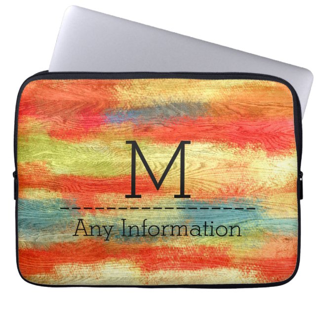 Färglöst Abstrakt Trä Grain Struktur Monogram Laptop Fodral (Framsidan)