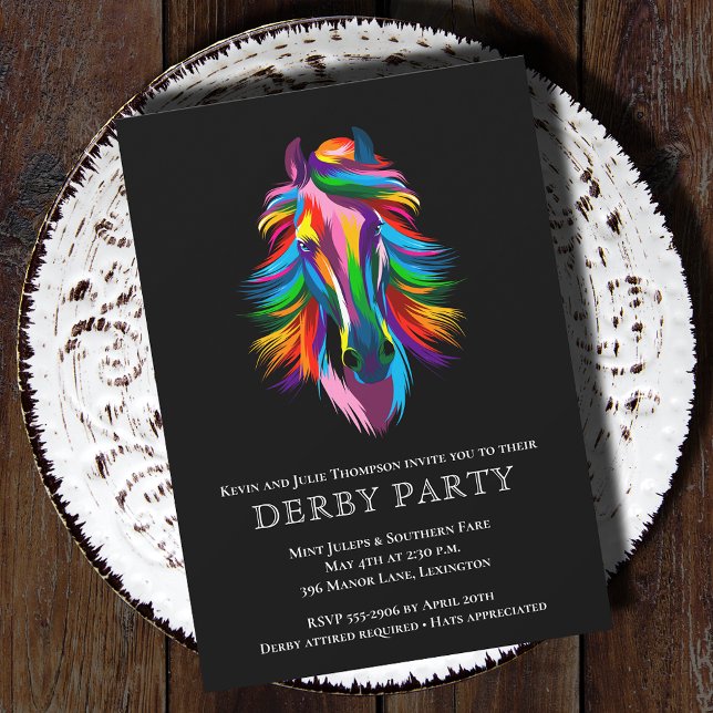 Färglöst akvariehäst Derby Party Inbjudningar (Colorful racehorse Derby party invitations - PRINTED and/or INSTANT DOWNLOAD)