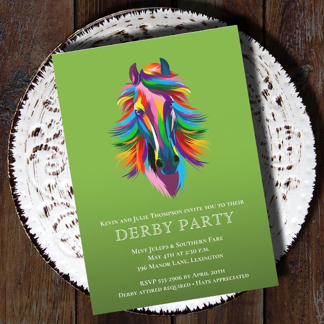 Färglöst akvariehäst Derby Party Inbjudningar (Colorful racehorse Derby party invitations - PRINTED and/or INSTANT DOWNLOAD)