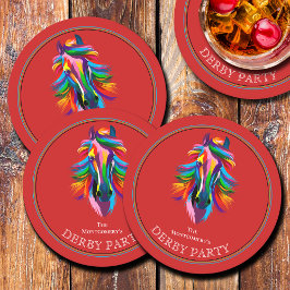 Färglöst akvariehäst Derby Party Red Underlägg Papper Rund