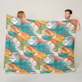 Färglöst ART av Ansikte - sömlös mönster 1 Fleecefilt