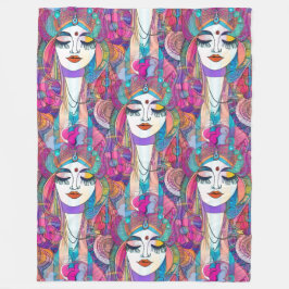 Färglöst ART av Ansikte - sömlös mönster 2 Fleecefilt