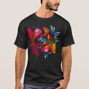 Färglöst asiatisk Stil Yin Yang Koi Fisk t-skjorta T Shirt