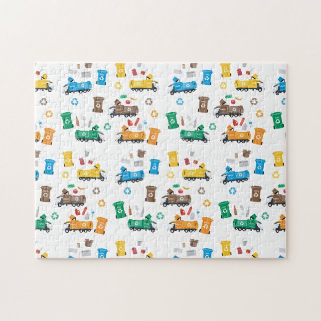 Färglöst återvinning av Sopor Lastbilar & Tunna Pussel (Horisontell)