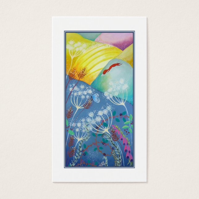 Färglöst Backe, växter och räv. Visitkort (Framsidan)