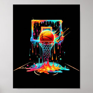 Färglöst Basketbollskörning Färg Stänk Ring Net Poster