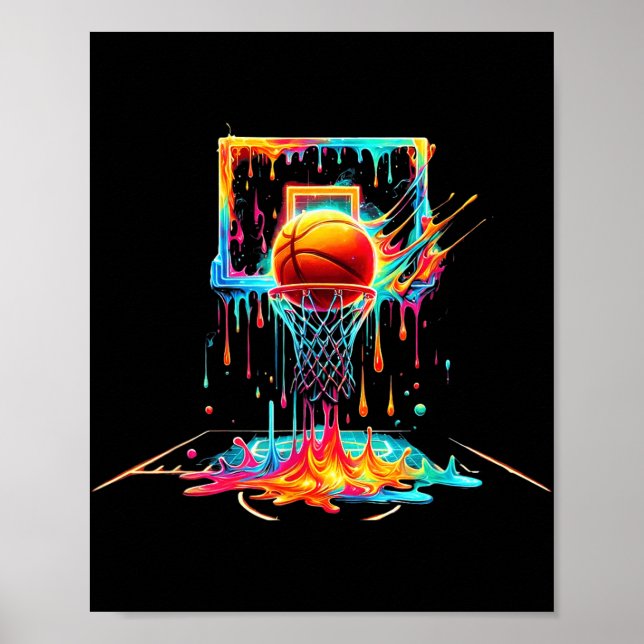 Färglöst Basketbollskörning Färg Stänk Ring Net Poster (Framsidan)
