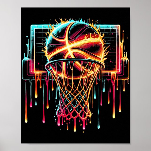 Färglöst Basketbollskörning Färg Stänk Ring Net Poster (Framsidan)