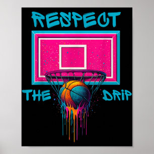 Färglöst Basketbollskörning Färg Stänk Ring Net Poster