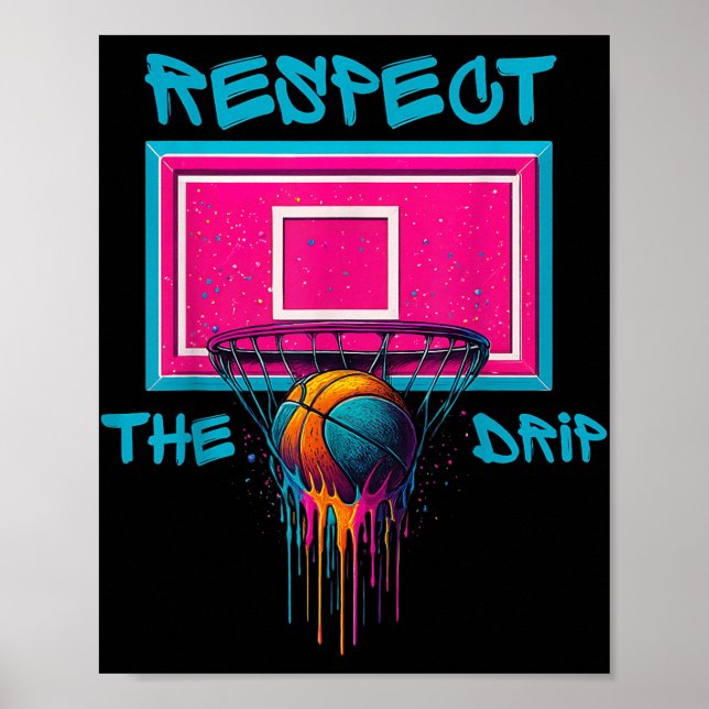 Färglöst Basketbollskörning Färg Stänk Ring Net Poster (Framsidan)