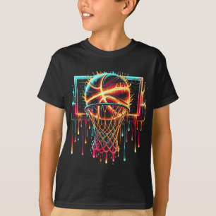 Färglöst Basketbollskörning Färg Stänk Ring Net T Shirt
