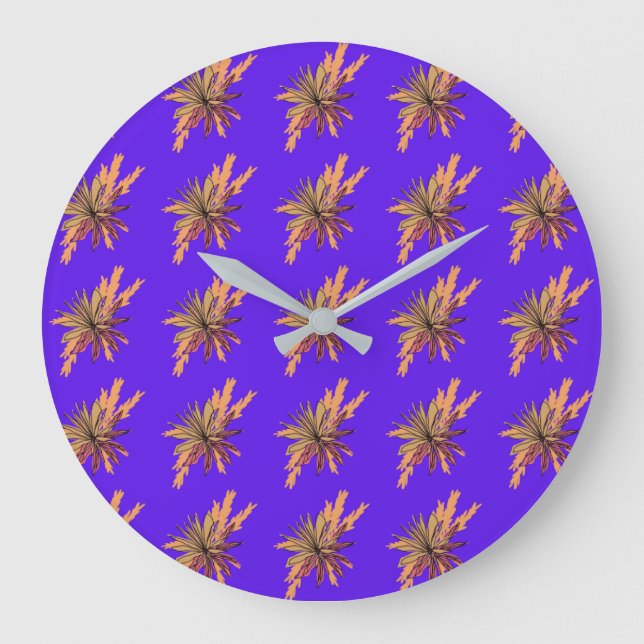 Färglöst blomma Mönster på Lilans bakgrund Stor Klocka (Framsida)